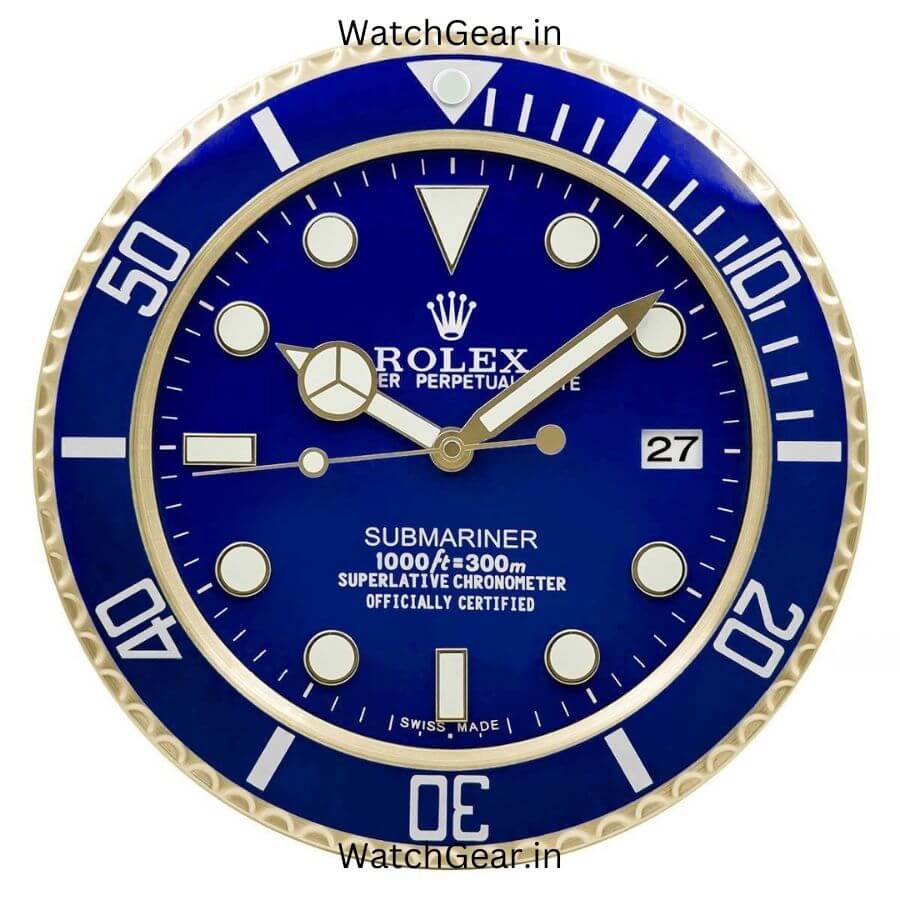 Rolex Submariner Blue Dial Golden Wall Clock