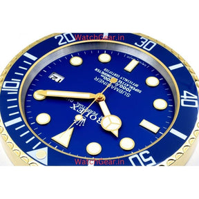 Rolex Submariner Blue Dial Golden Wall Clock