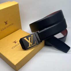 lv black formal belt with monogram buckle