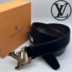 lv gold black logo belt