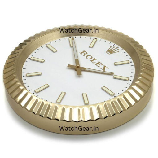 rolex datejust white dial golden wall clock