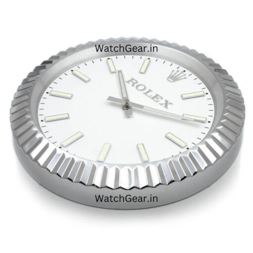 rolex datejust white dial silver wall clock