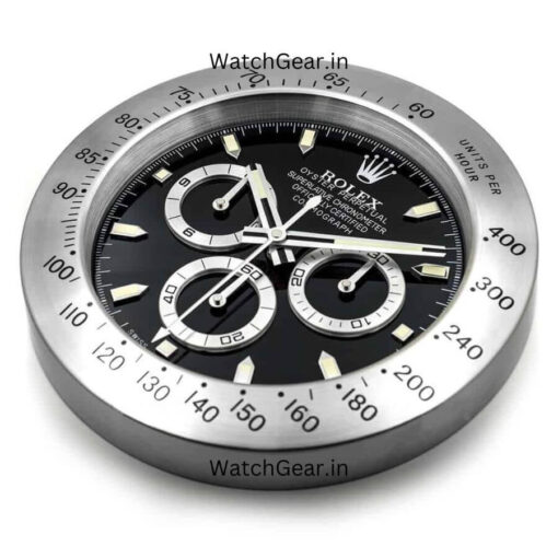 rolex daytona black dial silver wall clock