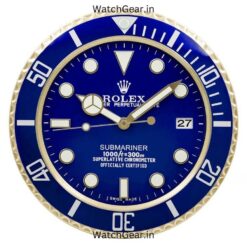 rolex submariner blue dial golden wall clock