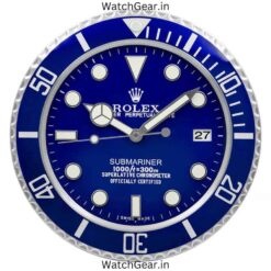 rolex submariner blue dial steel wall clock