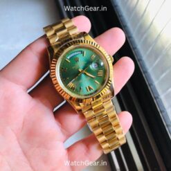rolex datejust green dial full gold watch
