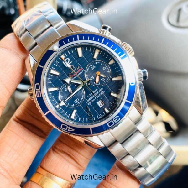 Omega Seamaster Blue Chequered Dial 2 Chrono Blue Bezel Watch