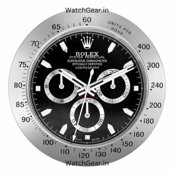 Rolex Daytona Black Dial Silver Wall Clock