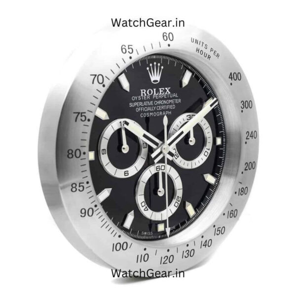 Rolex Daytona Black Dial Silver Wall Clock - Image 2