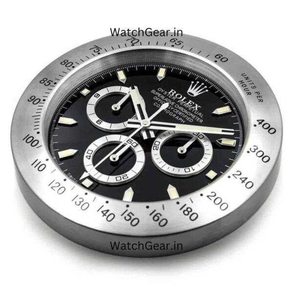 Rolex Daytona Black Dial Silver Wall Clock - Image 3