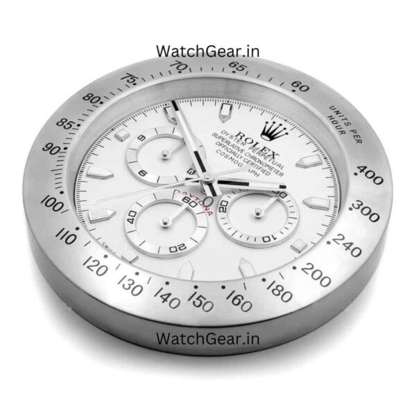 Rolex Daytona White Dial Silver Wall Clock - Image 3