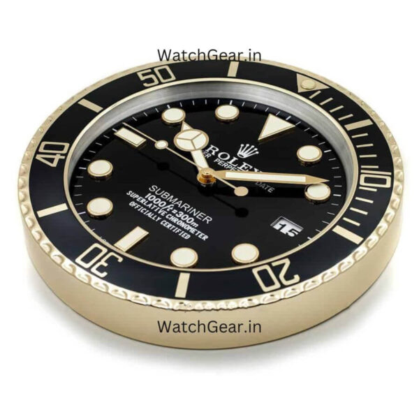 Rolex Submariner Black Dial Golden Wall Clock - Image 4