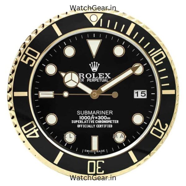 Rolex Submariner Black Dial Golden Wall Clock