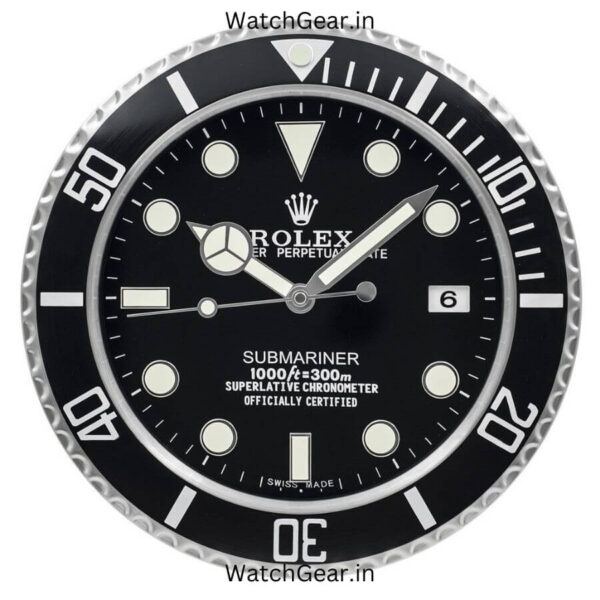 Rolex Submariner Black Dial Silver Wall Clock