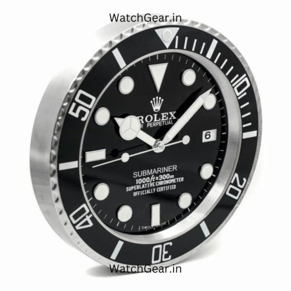 Rolex Submariner Black Dial Silver Wall Clock - Image 2