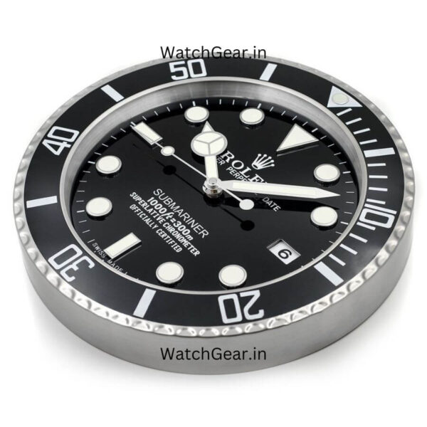 Rolex Submariner Black Dial Silver Wall Clock - Image 3