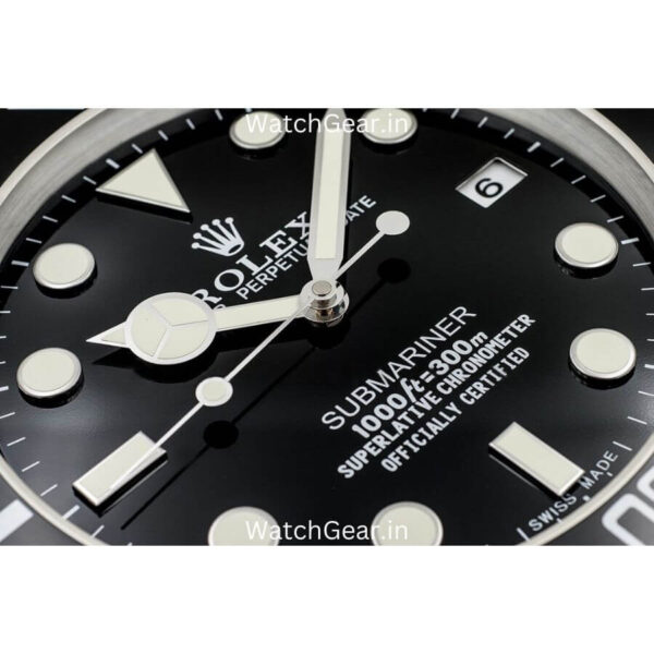 Rolex Submariner Black Dial Silver Wall Clock - Image 4