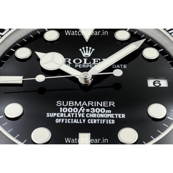 Rolex Submariner Black Dial Silver Wall Clock - Image 5