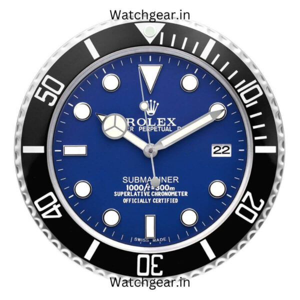 Rolex Submariner Blue Dial Black Bezel Wall Clock