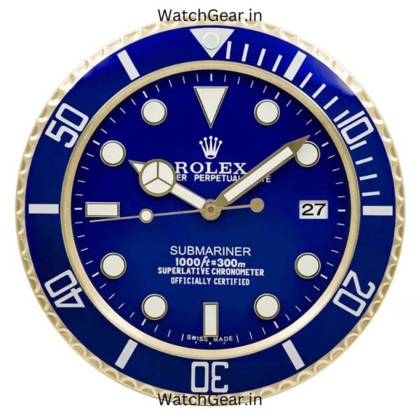 Rolex Submariner Blue Dial Golden Wall Clock