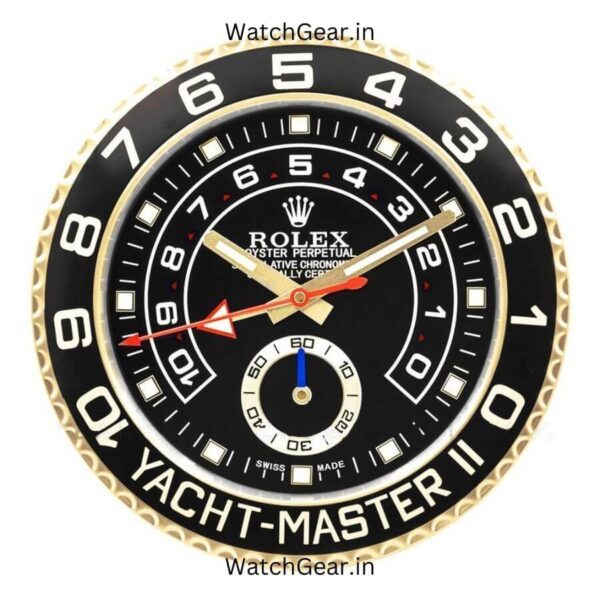 Rolex Yacht Master Black Dial Golden Wall Clock