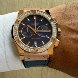 hublot fusion blue dial chronograph blue rubber watch