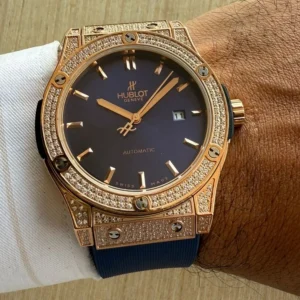 hublot fusion blue dial rubber automatic watch