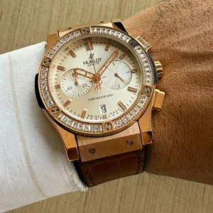 hublot fusion white dial chronograph brown rubber watch