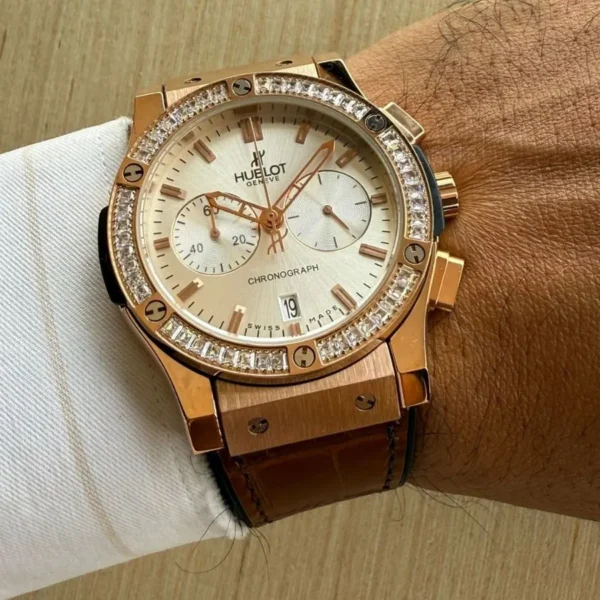 hublot fusion white dial chronograph brown rubber watch
