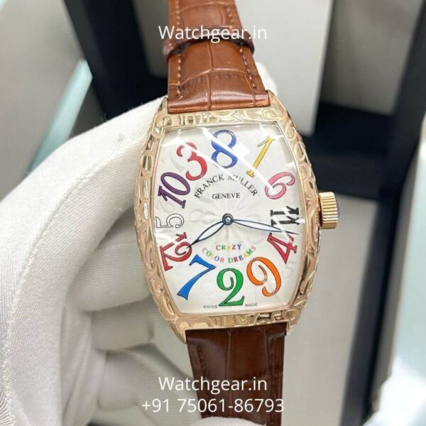 Franck Muller Crazy Hours Rose Gold Brown Leather Watch