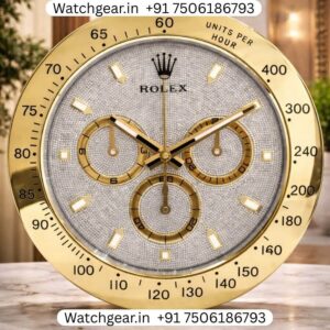 Rolex Daytona Diamonds Studded Golden Wall Clock