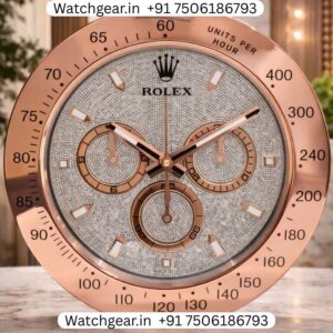 Rolex Daytona Diamonds Studded Rose Gold Wall Clock